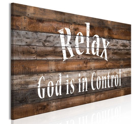 Tableau Relax. God Is In Control (1 Part) Narrow 135 X 45 Cm Marron