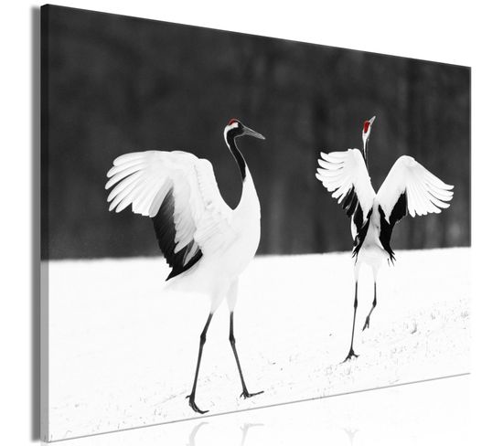 Tableau Dancing Cranes Wide 90 X 60 Cm Blanc