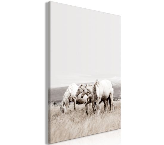 Tableau White Horses Vertical 40 X 60 Cm Blanc