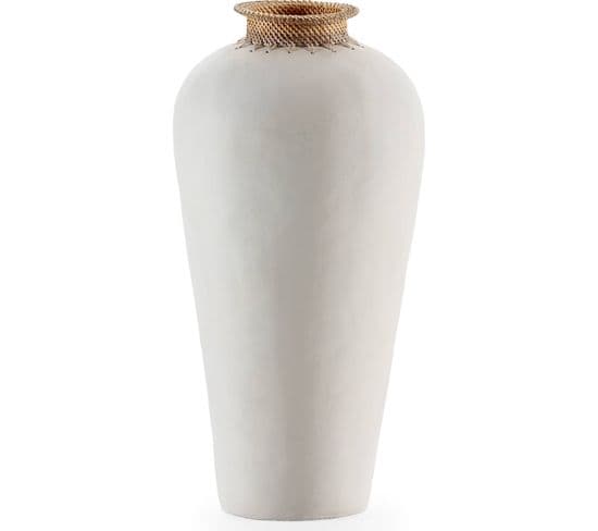 Vase Élégant Blanc Toucher Céramique Rotin