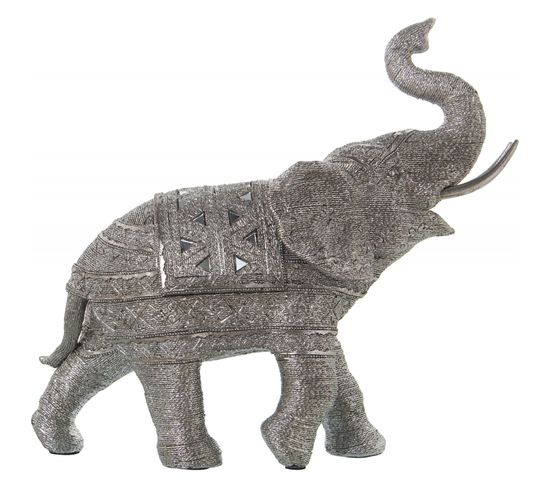 Sculpture Éléphant Argenté Décoratif En Résine