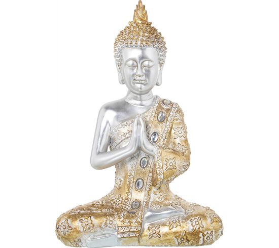 Statue Bouddha Éclat Or Et Argent Pour Déco Zen