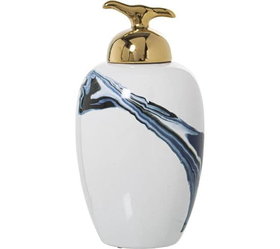 Vase Céramique Blanc Bleu Finition Dorée Élégante