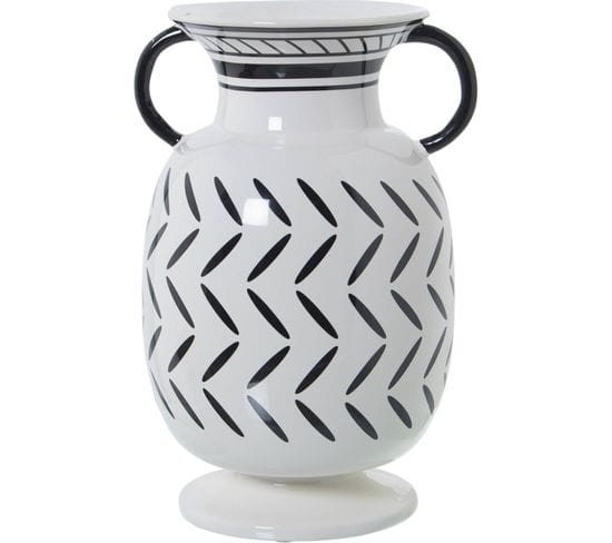 Vase Céramique Blanc Décoré Avec Poignées