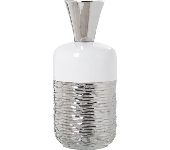 Vase Élégance Céramique Blanc Argenté Décoratif