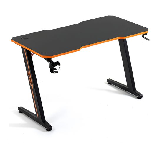 Desk120z-orange Bureau Informatique Finition Orange - 1m20 - Style Carbone - Porte Casque Et Gobelet