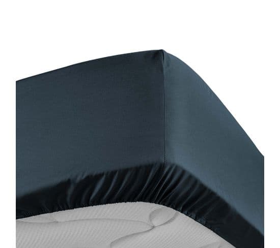 Drap Housse 90 X 190 Cm Percale De Coton Bleu Nuit