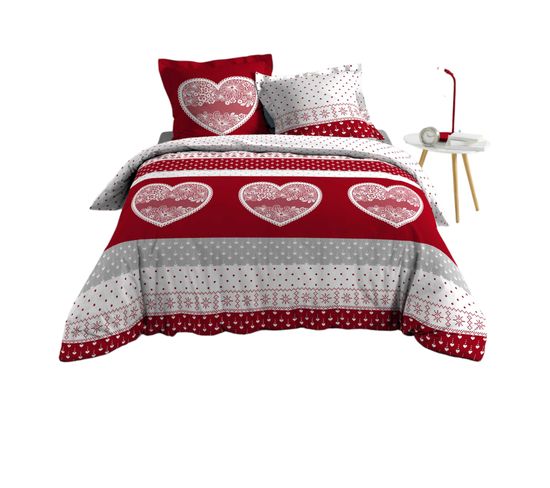 Housse Couette + Taies 220 X 240 Cm Passionement Coeur