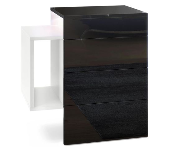 Table De Chevet Blanc Mat Et Noir Laqué (lxhxp) : 60 X 63 X 37