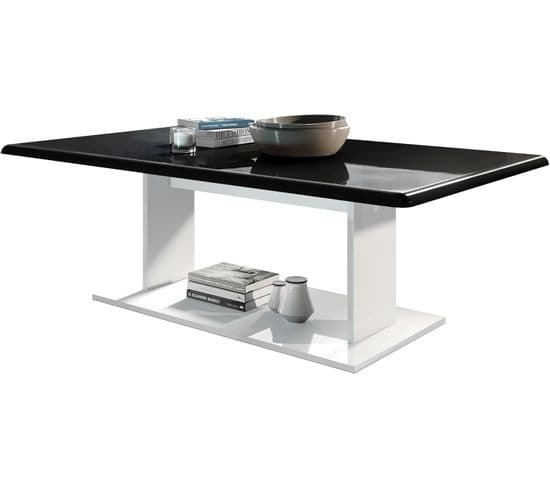 Table De Salon Table Basse   En Blanc Avec Plateau De Dessus En Noir Haute Brillance 40 X 120 X 70