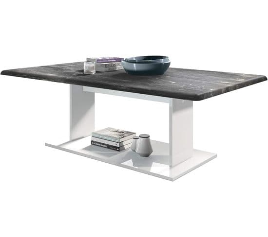 Table De Salon Table Basse   En Blanc Avec Plateau De Dessus En Marbre Graphite 40 X 120 X 70