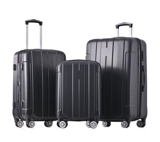 Ensemble de valise à Coque Rigide, Matériau ABS, Double Roue, avec Serrure TSA, noir