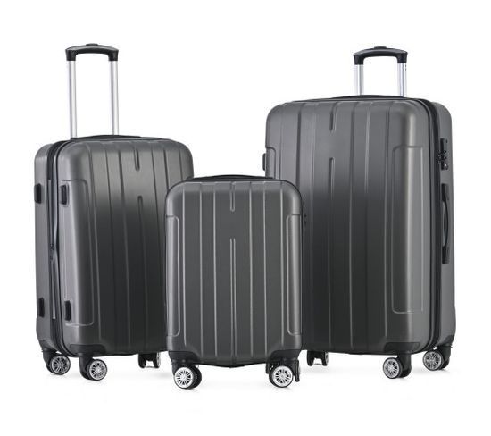 Ensemble de 3 Valises Ml-xl, Gris, bagage avec coque rigide en ABS, double roue, serrure TSA