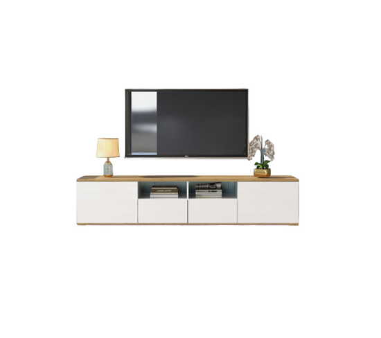 Liberté Meuble TV LED,  Table TV Moderne - Blanc - 180x40x50 Cm