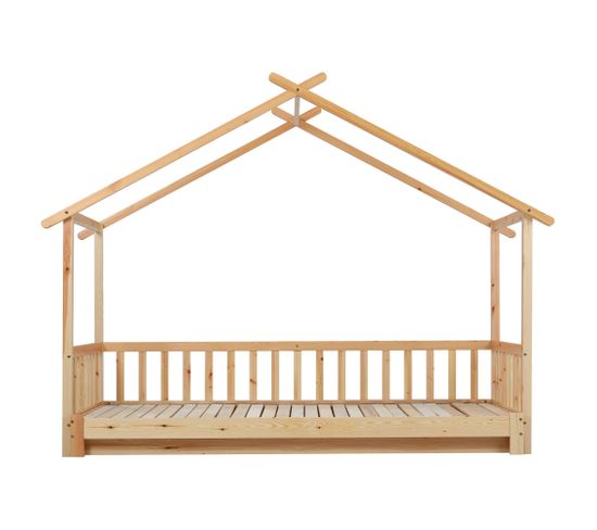 Lit cabane enfant extensible 90x200, lit simple et double, en bois massif, naturel