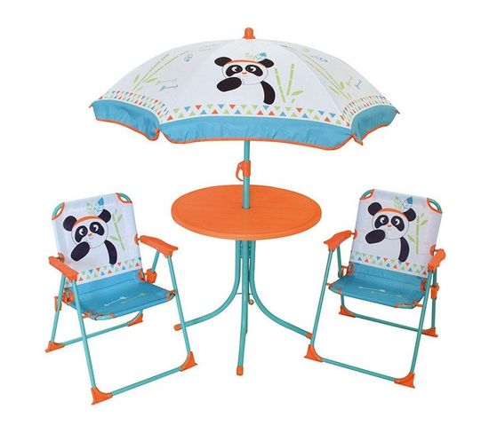Set De Jardin Panda 4 Pièces 2 Chaise Table Et Parasol