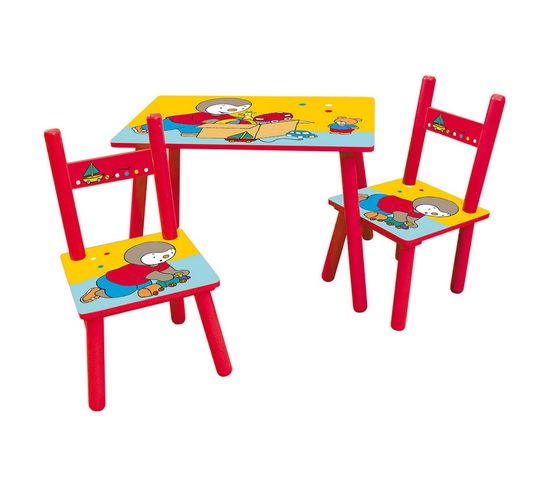 T'choupi Table Rectangulaire H.41,5xl.61xp.42 Cm + 2 Chaises H.49,5xl.31xp.31,5cm Pour Enfant
