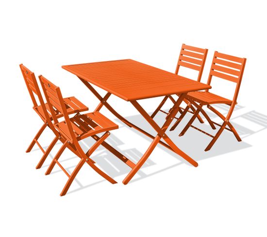 Ensemble Repas De Jardin 4 Places En Aluminium Orange - Marius