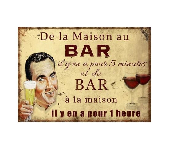 Plaque En Métal Humour 21 X 15 Cm De La Maison Au Bar...
