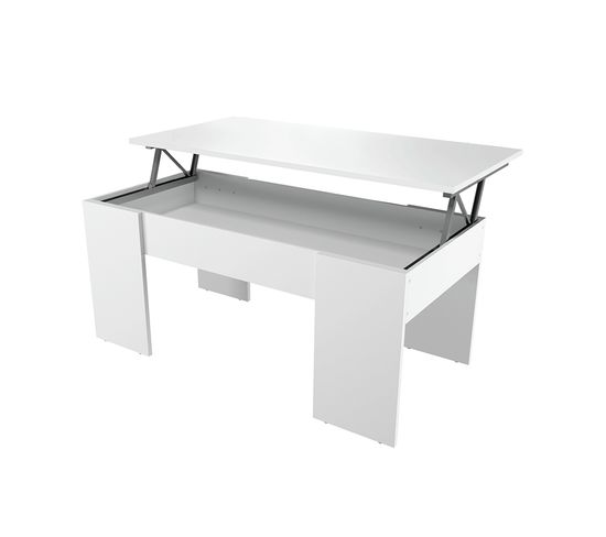 Table Basse Gotham Avec Plateau Relevable Et Rangement -  Blanc