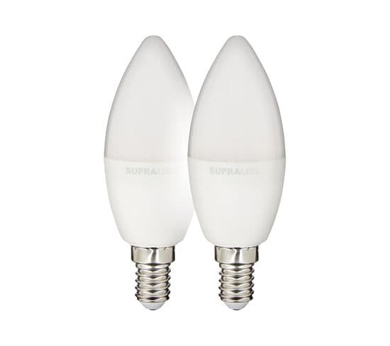 Pack De 2 Ampoules LED (flamme), Culot E14, Conso. 2,8w (eq. 25w), 250 Lumens, Blanc Chaud