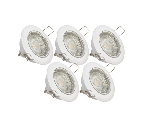 Lot De 5 Spots Encastrés Metal Blanc - Orientable* - Ampoule LED Gu10 Incluses - Cons. 4w (eq. 50w)