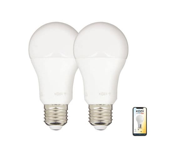 Pack De 2 Ampoules LED Connectées Kozii, Éclairage Multi-blancs, E27 A60 Opaque 9w Cons. Variation