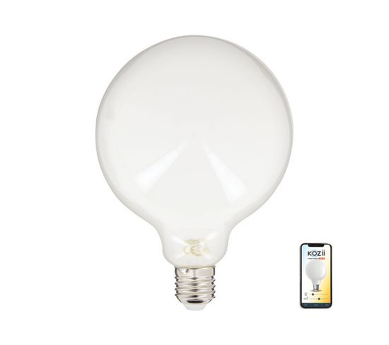 Ampoule LED Connectée Kozii, Éclairage Multi-blancs, Filament E27 G125 Opaque 7w Cons.