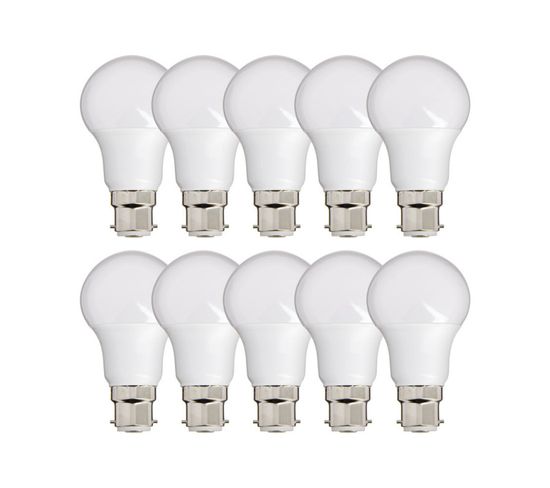Lot De 10 Ampoules LED A60, Culot B22, 10w Cons. (60w Eq.), Lumière Blanc Chaud