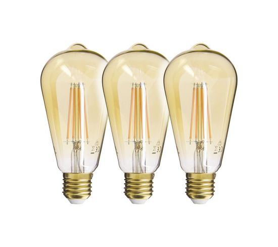 Lot De 3 Ampoules Déco Filament LED St64, Culot E27, 806 Lumens, Équivalence 60w, 1800 Kelvins,