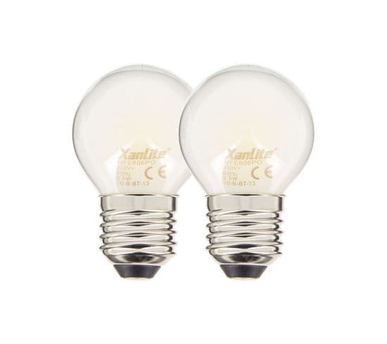 Lot De 2 Ampoules Filament LED P45 Opaque, Culot E27, 806 Lumens, Conso. 9w (eq. 60w), 2700k, Blanc