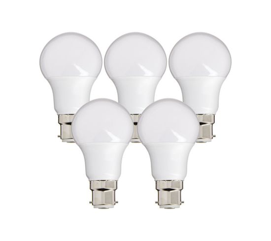 Lot De 5 Ampoules LED Culot B22, Conso. 9w (équivalent 60w), 806 Lumens, Blanc Chaud