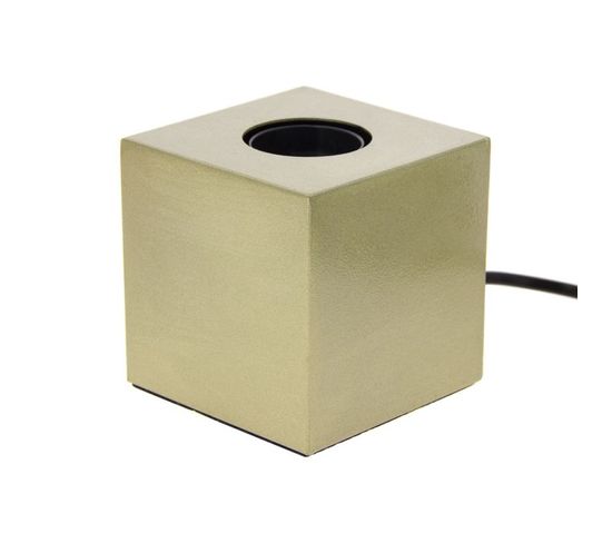 Lampe À Poser Cube En Métal Couleur Laiton, Compatible Culot E27, Ip20, 60w Puissance Max