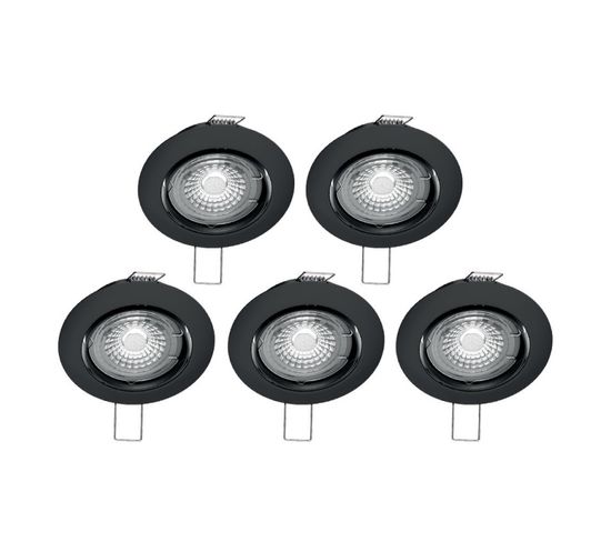 Lot De 5 Spots Noirs Encastrables LED Avec Ampoules Incluses, Culot Gu10, 345 Lumens, Équivalence 50