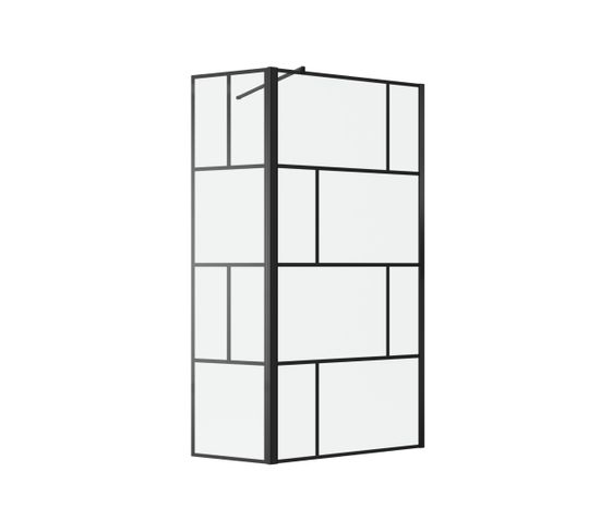 Paroi De Douche Avec Pivot 90+40x195cm - Sérigraphie Type Briques Et Profilés Noir - Dark Blocks