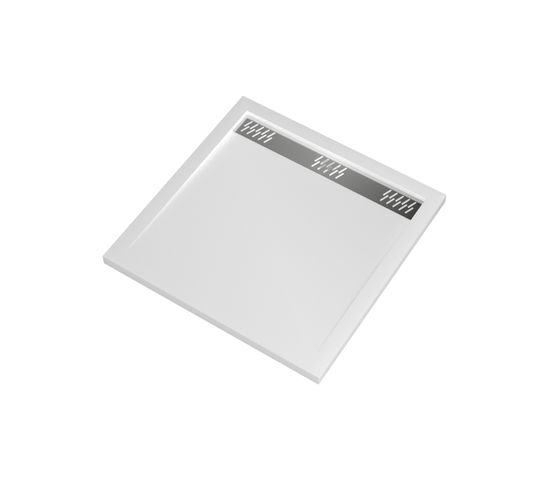 Receveur En Acrylique Blanc 80x80x4 Cm - Grille Linéaire Chrome - Whiteness Ii