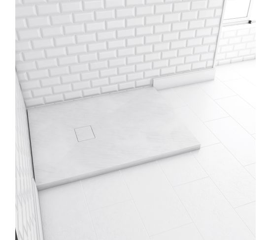 Receveur À Poser En Materiaux Composite Smc - Finition Ardoise Blanc Mat - 70x90 Cm - Rock 2 White