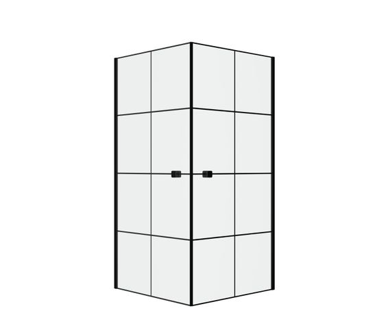 Portes De Douche En Angle 90x90x190 Cm - Motifs Carrés - Profilés Noir Mat - Black Cube