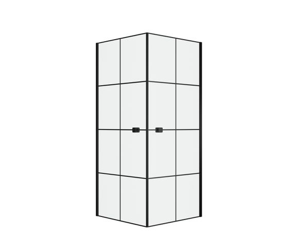 Portes De Douche En Angle 80x80x190 Cm - Motifs Carrés - Profilés Noir Mat - Black Cube