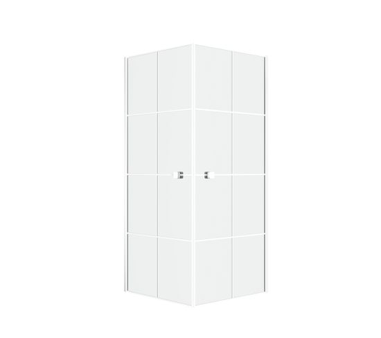 Portes De Douche En Angle 80x80x190 Cm - Motifs Carrés - Profilés Blanc - White Cube