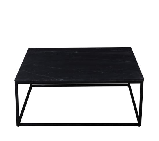 Saku - Table Basse Carrée En Marbre Noir Et Métal 100x100cm - Couleur - Noir