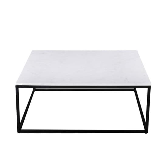 Saku - Table Basse Carrée En Marbre Blanc Et Métal 100x100cm - Couleur - Blanc
