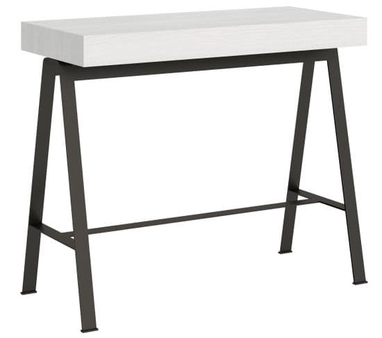 Console Extensible 90x40/196 Cm Banco Small Frêne Blanc Cadre Anthracite