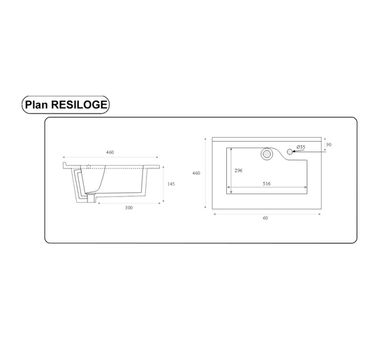 Plan Simple Vasque Design Resiloge - 60 Cm