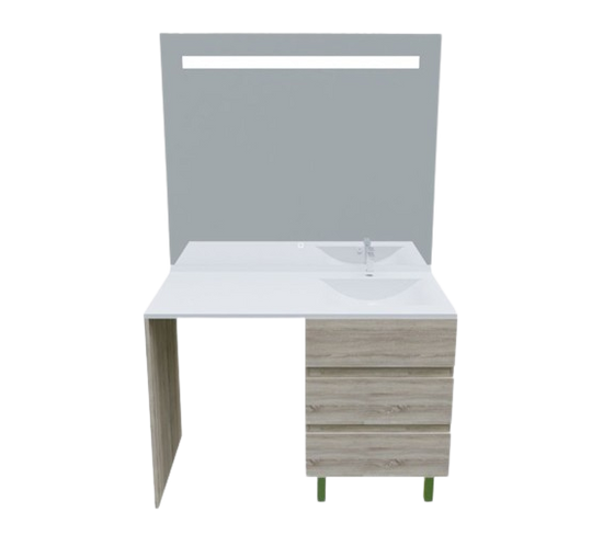 Meuble Lave-linge Kora Avec Plan Vasque Déportée + Miroir Elégance- Bois- Vasque à Droite