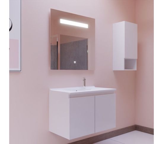 Meuble Proline 80 Cm Avec Plan Vasque Et Miroir Elégance Ht80- Blanc