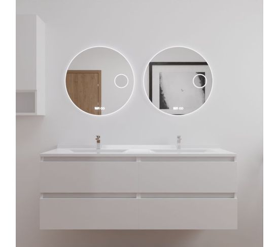 Meuble Double Vasque 140 Cm Arlequin Avec 2 Miroirs Rondinara Blanc