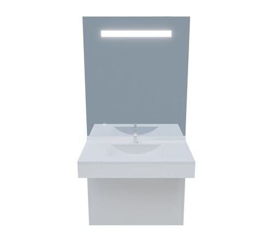 Meuble Epure 90 Cm Avec Plan Vasque Et Miroir LED Elégance Ht105 - Blanc Brillant