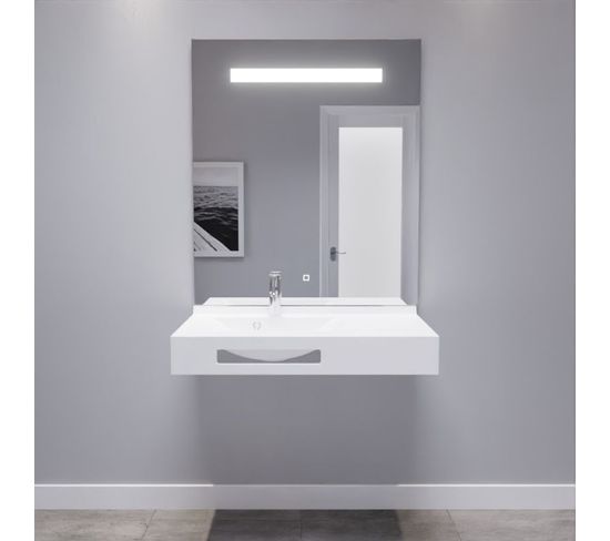 Lea 90 Cm Plan Vasque Déportée à Gauche Suspendu Avec Miroir LED Elégance Ht105