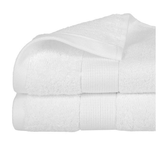 Lot De 2 Serviettes De Toilette En Coton Blanc Tissu Éponge 50 X 90 Cm